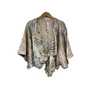 Bucket list Satin Paisley Tie Front Cropped Top Swim Coverup Womens Small Boho